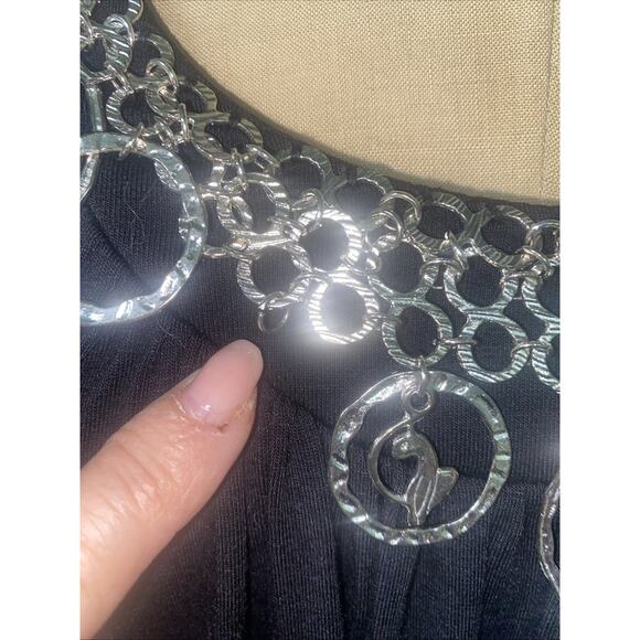 y2k Baby Phat Halter Mini Black Short Dress Backless Silver Chainmail Sz Medium - Picture 3 of 9